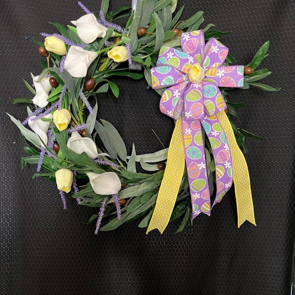 Easter Wreath with Natural Greens, Tulips and Lavender